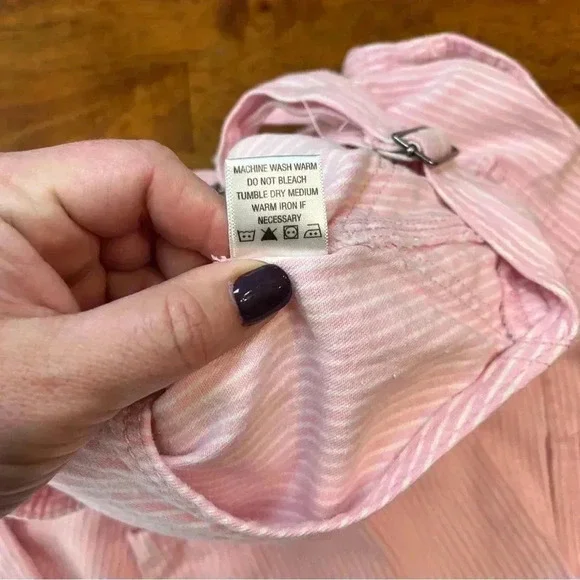Laken & McKey pink white striped overalls size 7 100% cotton girls - Picture 7 of 8
